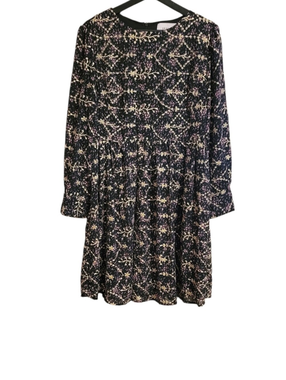 Jessakae Black Floral Embroidered Long Sleeve Dress
